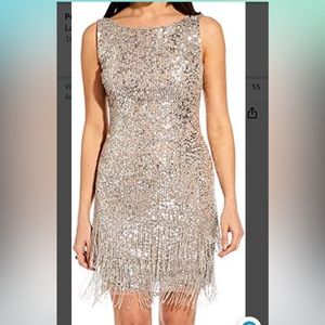 Silver sequin and beaded short dress NWT